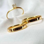 Par de alianças casamento Nala 4mm de moeda antiga - Anel solitário Brinde
