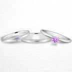 Par de Alianças Namoro Pedra Lilas (Roxa) Prata 950 Cinderela 2mm