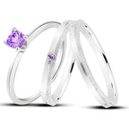 Par de Alianças Namoro Pedra Lilas (Roxa) Prata 950 Cinderela 2mm