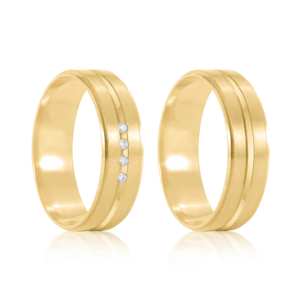 Par de alianças Dália 6mm de casamento ouro 18k