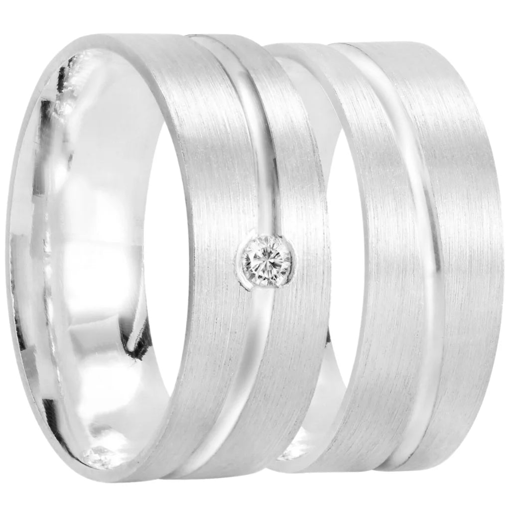 Par de alianças Elisía 10mm de namoro + anel solitário prata 950