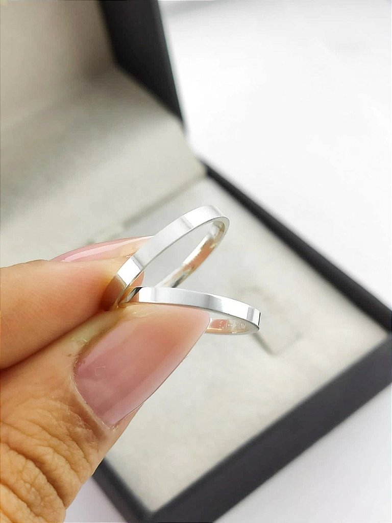 Par de Alianças em Prata 950 Afrodite 2mm de Namoro