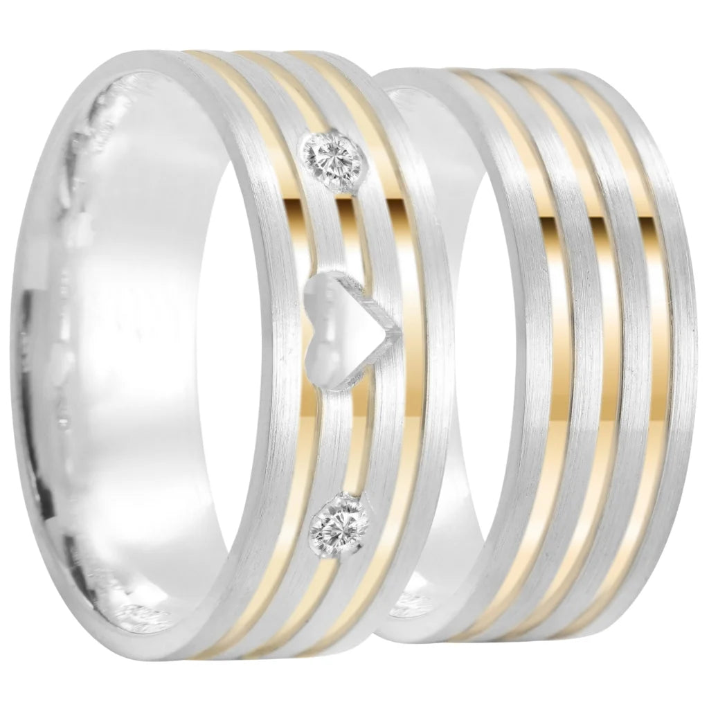 Par de alianças Heartfelt Emotions 8mm de namoro + anel solitário prata 950