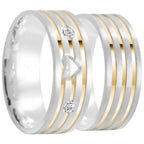 Par de alianças Heartfelt Emotions 8mm de namoro + anel solitário prata 950