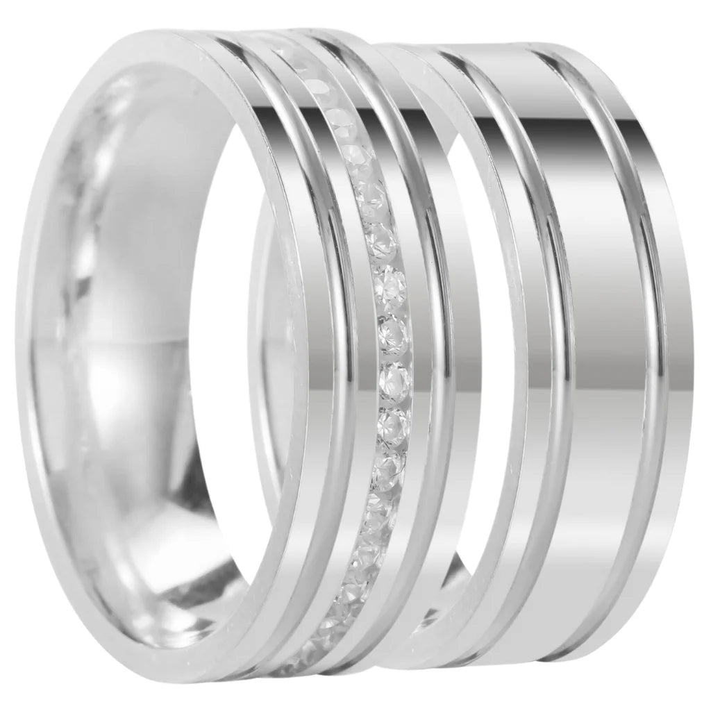Par de alianças Hilde 8mm de namoro + anel solitário prata 950