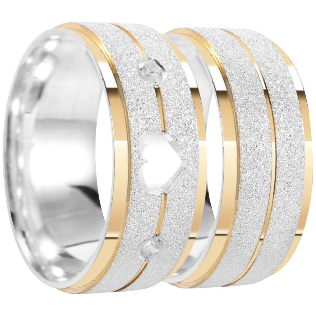 Par de alianças Infinite Embrace 8mm de namoro + anel solitário prata 950