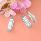 Par de alianças Jasmine 5mm de namoro + anel solitário Grecia prata 950