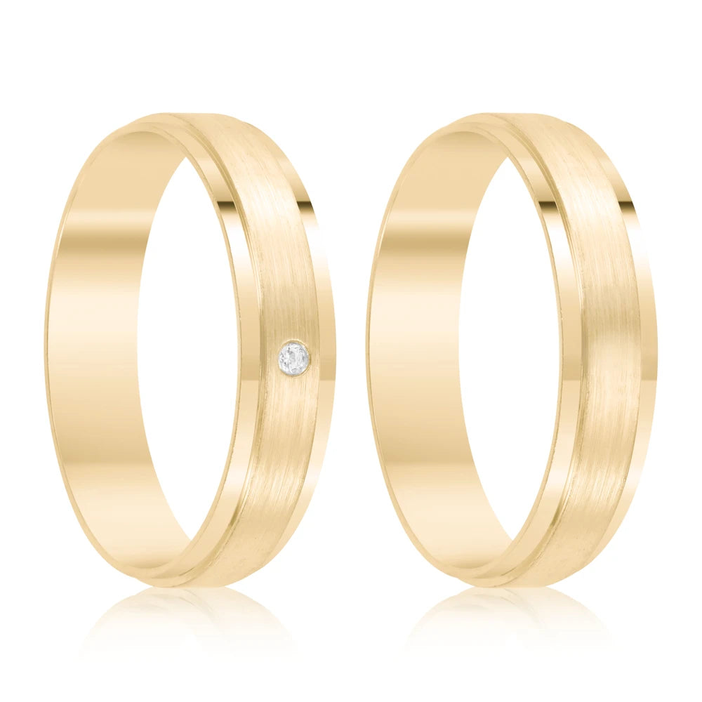 Par de alianças Julieta 5mm de casamento ouro 18k