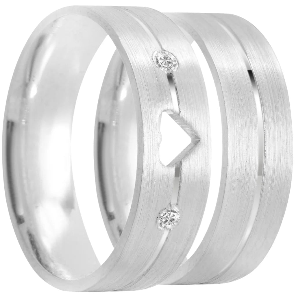 Par de alianças Love Sentiments 6mm de namoro + anel solitário prata 950