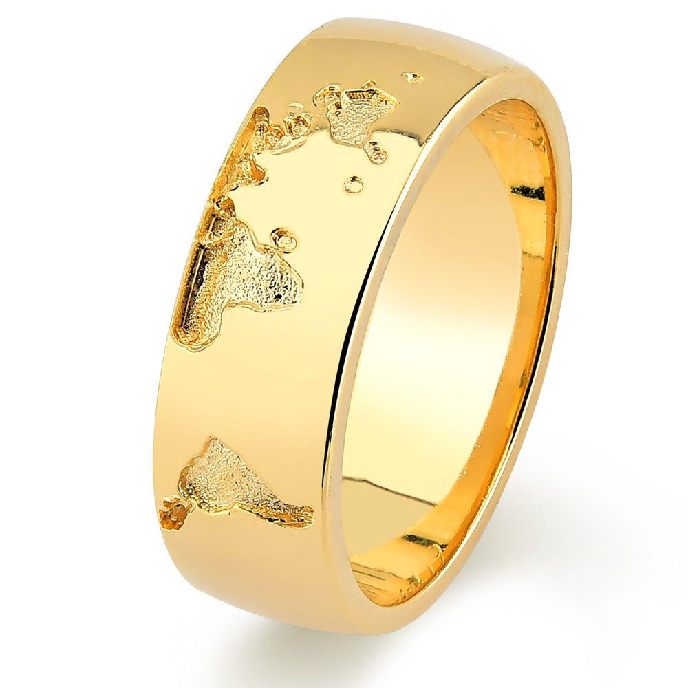 Par de alianças Mapa do Mundo 6mm de casamento ouro 18k