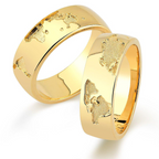 Par de alianças Mapa do Mundo 6mm de casamento ouro 18k
