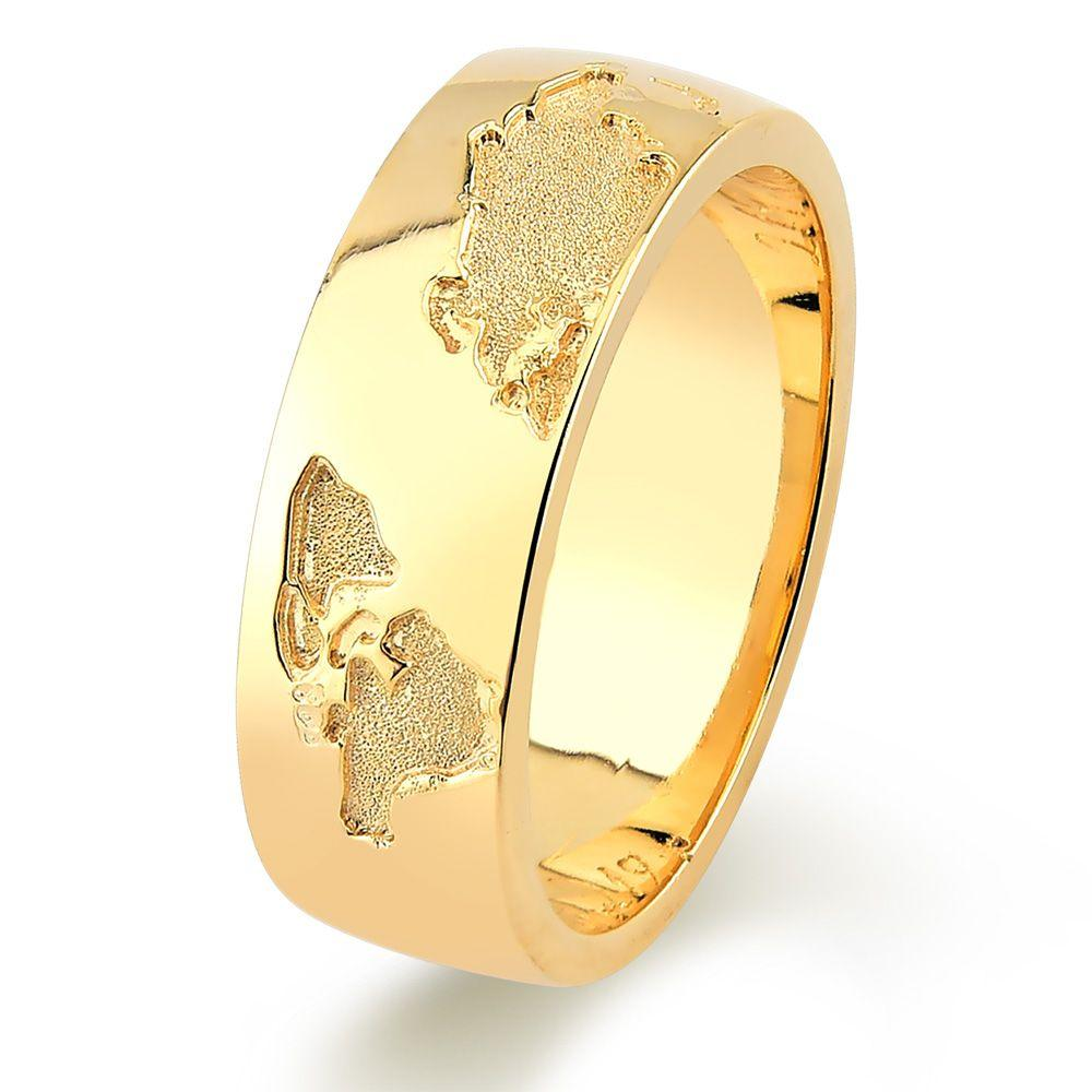 Par de alianças Mapa do Mundo 6mm de casamento ouro 18k