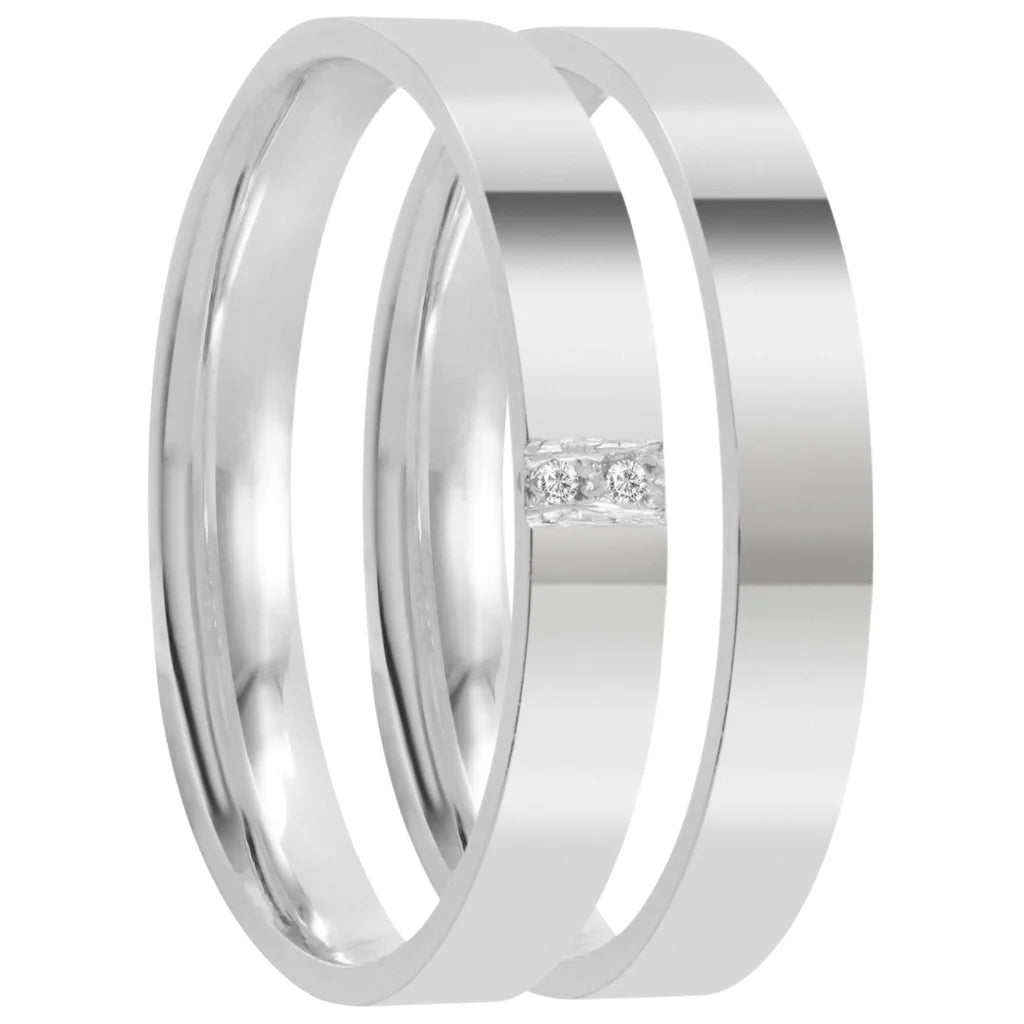 Par de alianças Merida 4mm de namoro + anel solitário prata 950