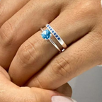 Par de alianças Mora 2mm Azul bebe de namoro + anel solitário Classic em prata 950