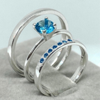 Par de alianças Mora 2mm Azul bebe de namoro + anel solitário Classic em prata 950