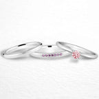 Par de alianças Mora 2mm rosa de namoro + anel solitário Classic prata 950