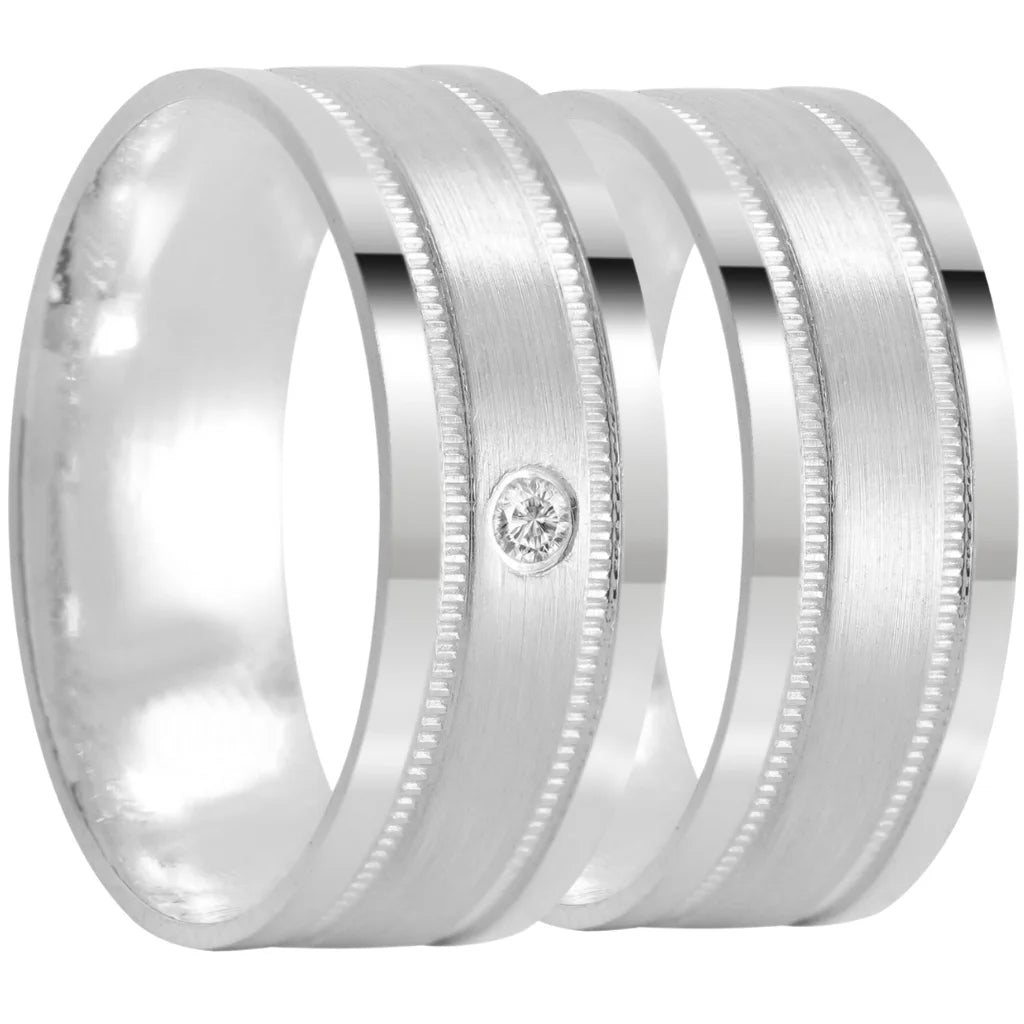 Par de alianças Runa 8mm de namoro + anel solitário prata 950