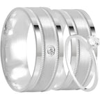 Par de alianças Runa 8mm de namoro + anel solitário prata 950