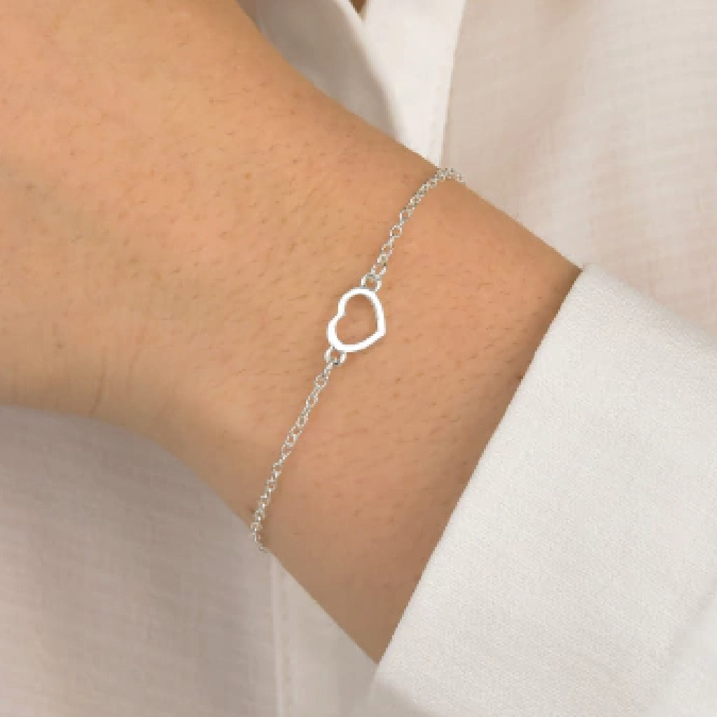 Pulseira feminina Coração Vazado - PRATA 925