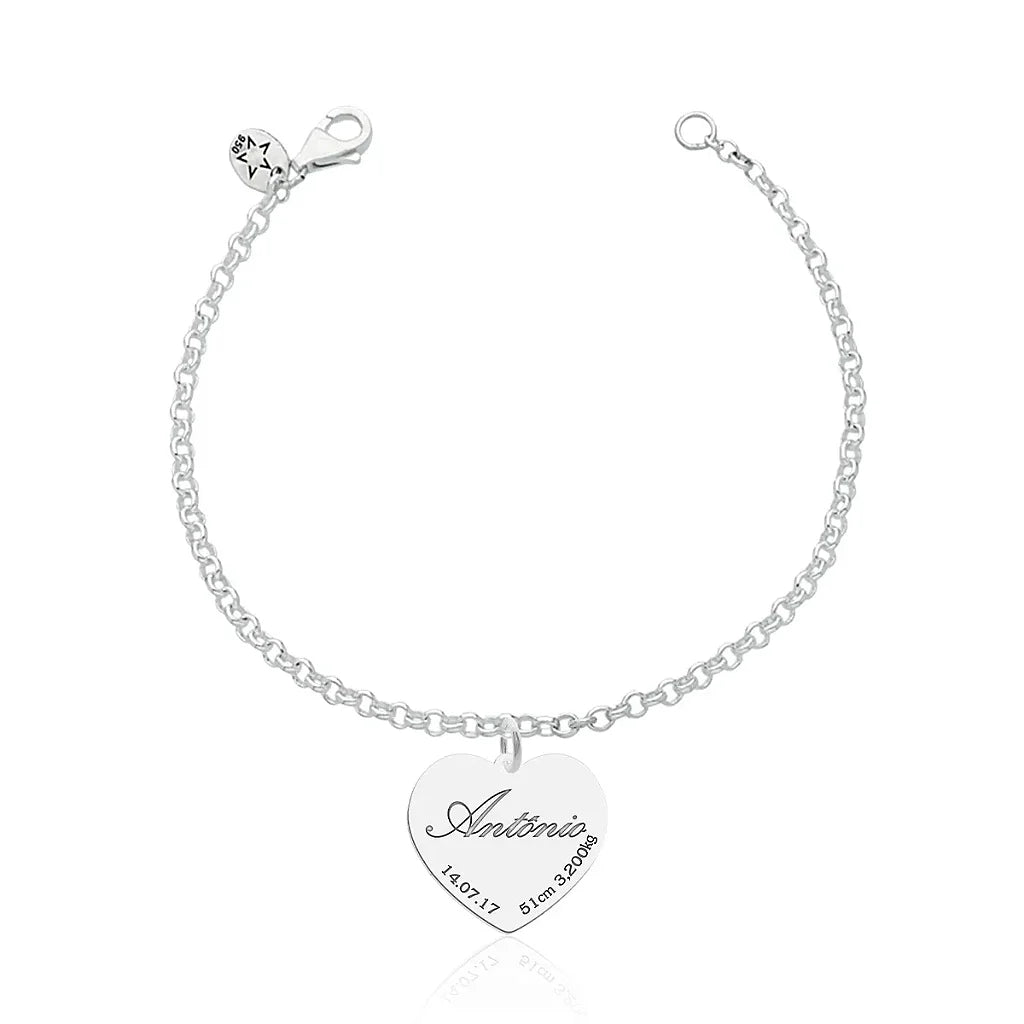 Pulseira feminina Prata Personalizada Nascimento do seu filho