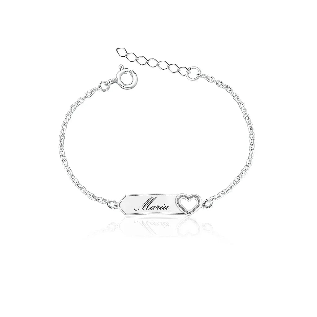 Pulseira infantil feminina coração Placa em Prata 925