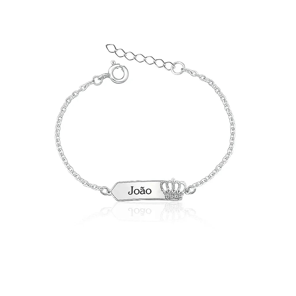 Pulseira infantil Unisex Coroa Placa em Prata 925
