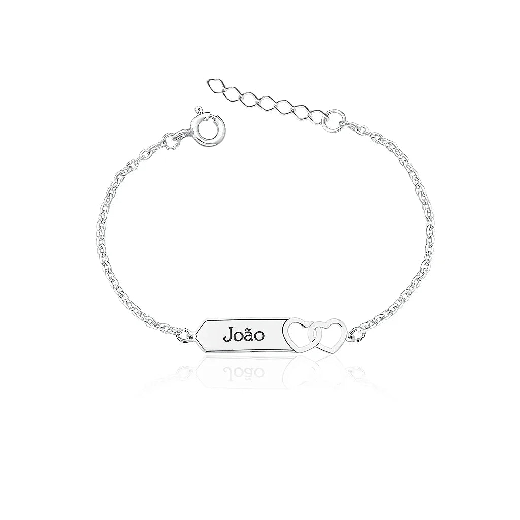 Pulseira infantil unissex coração Placa em Prata 925