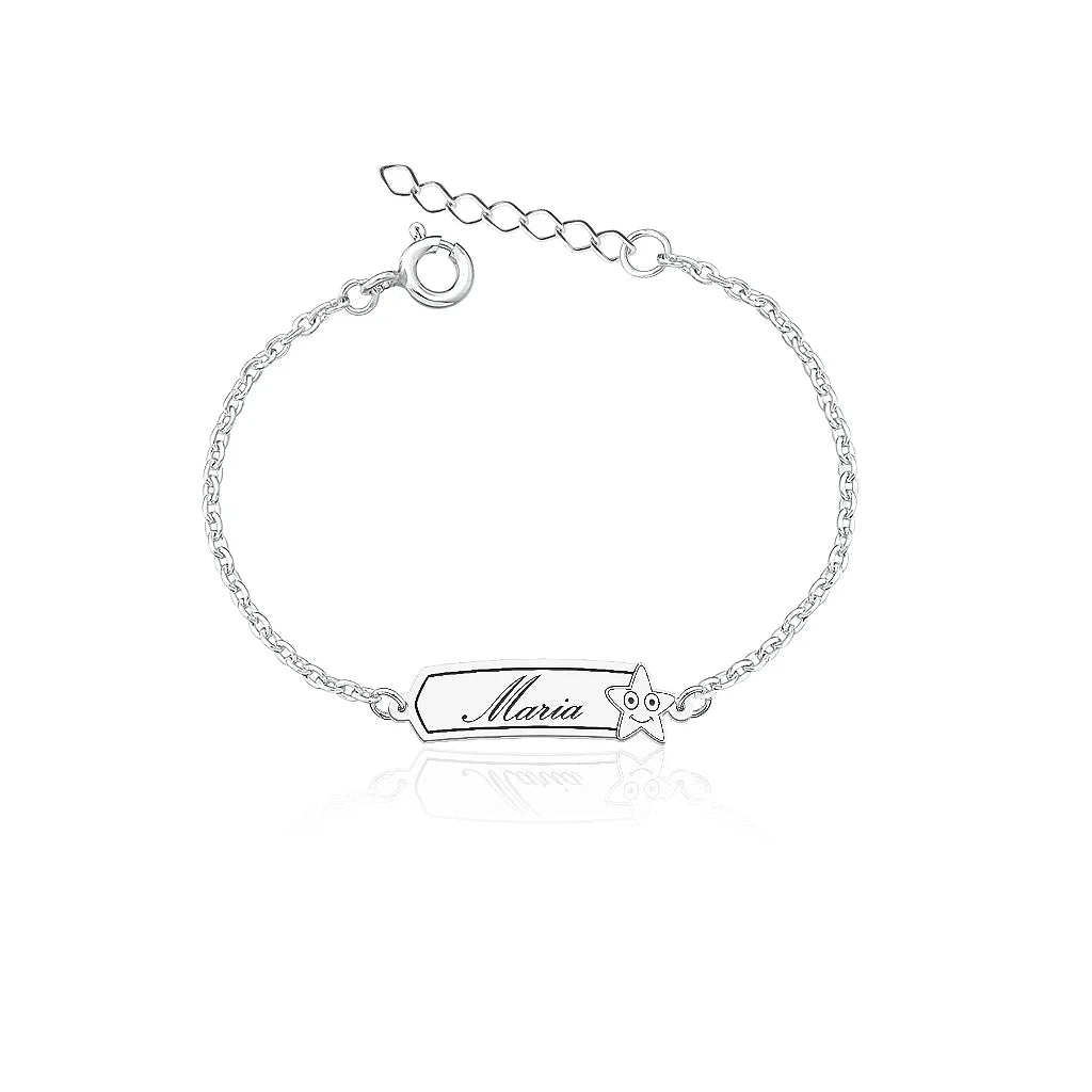 Pulseira infantil Unissex estrela Placa em Prata 925