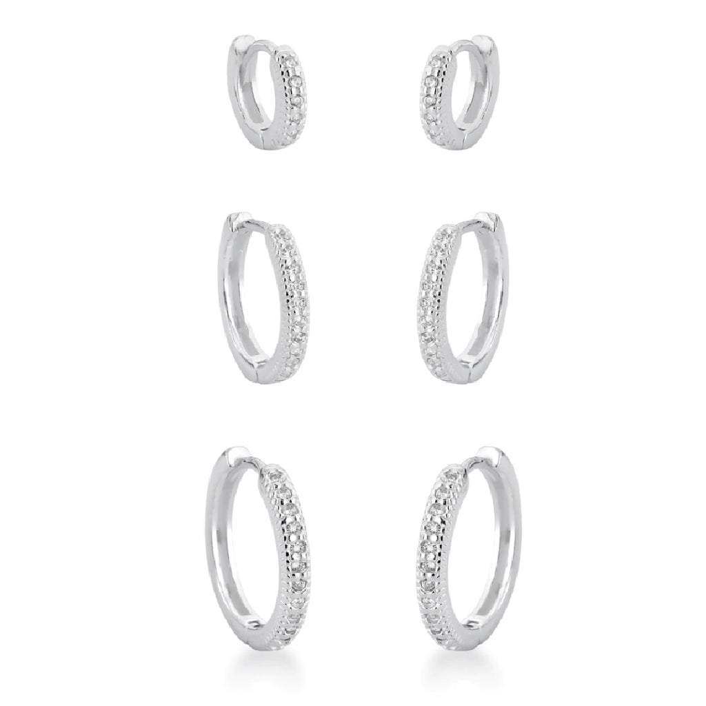 Trio Argola Cravejado 1 Fileira de Prata