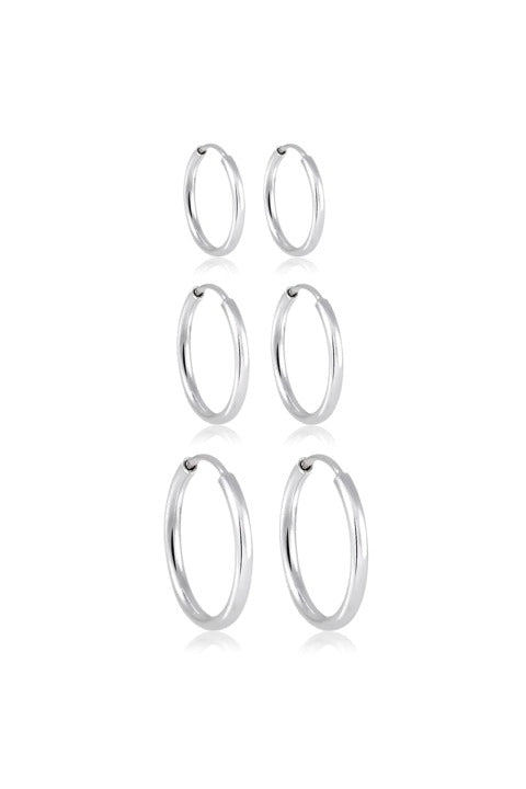 Trio Brinco argolinha Unissex - PRATA 925
