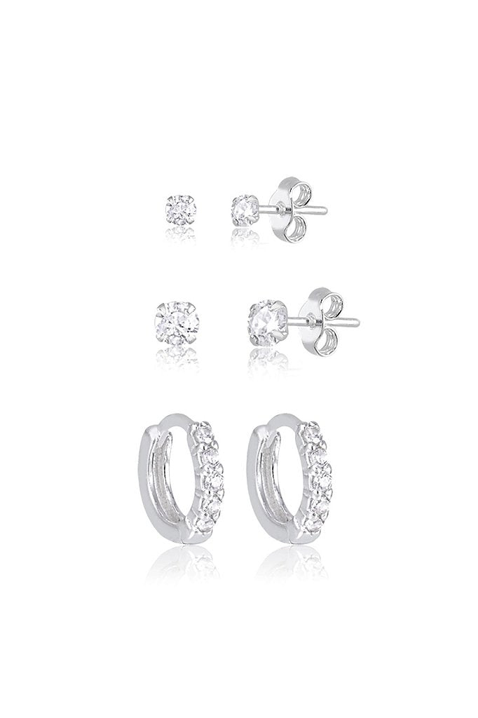 Trio unissex de Brincos - PRATA 925