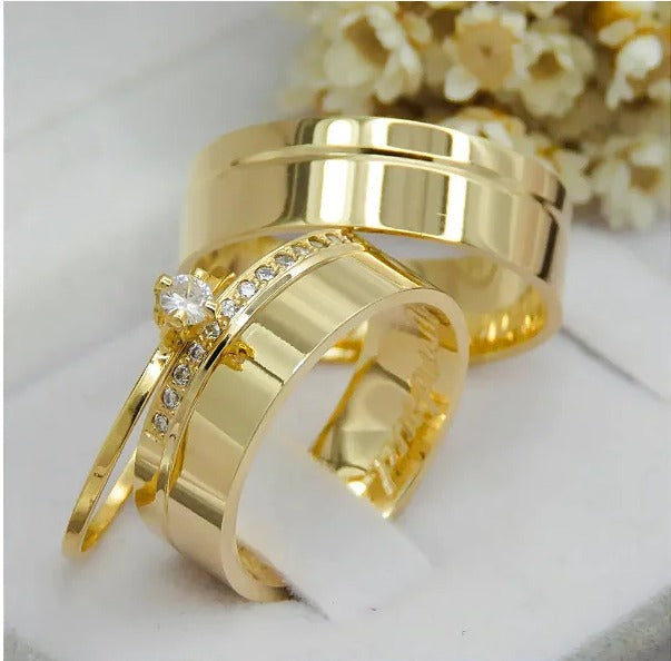 Par de alianças casamento Tulum 8mm de moeda antiga - Anel solitário Brinde