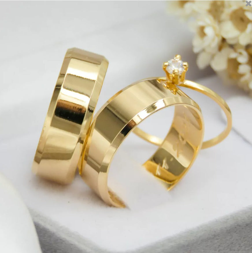 Par de alianças casamento Seattle 6mm de moeda antiga - Anel solitário Brinde
