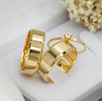 Par de alianças casamento Seattle 6mm de moeda antiga - Anel solitário Brinde