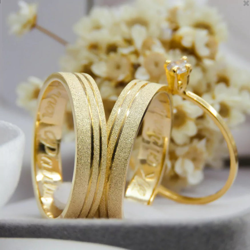 Par de alianças casamento Sydney 4mm de moeda antiga - Anel solitário Brinde