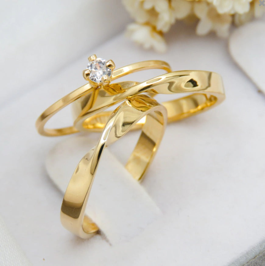 Par de alianças casamento Torcida 3mm de moeda antiga - Anel solitário Brinde
