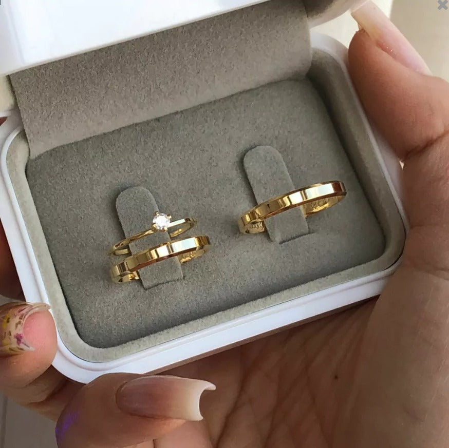 Par de alianças casamento Seul 3mm de moeda antiga - Anel solitário Brinde