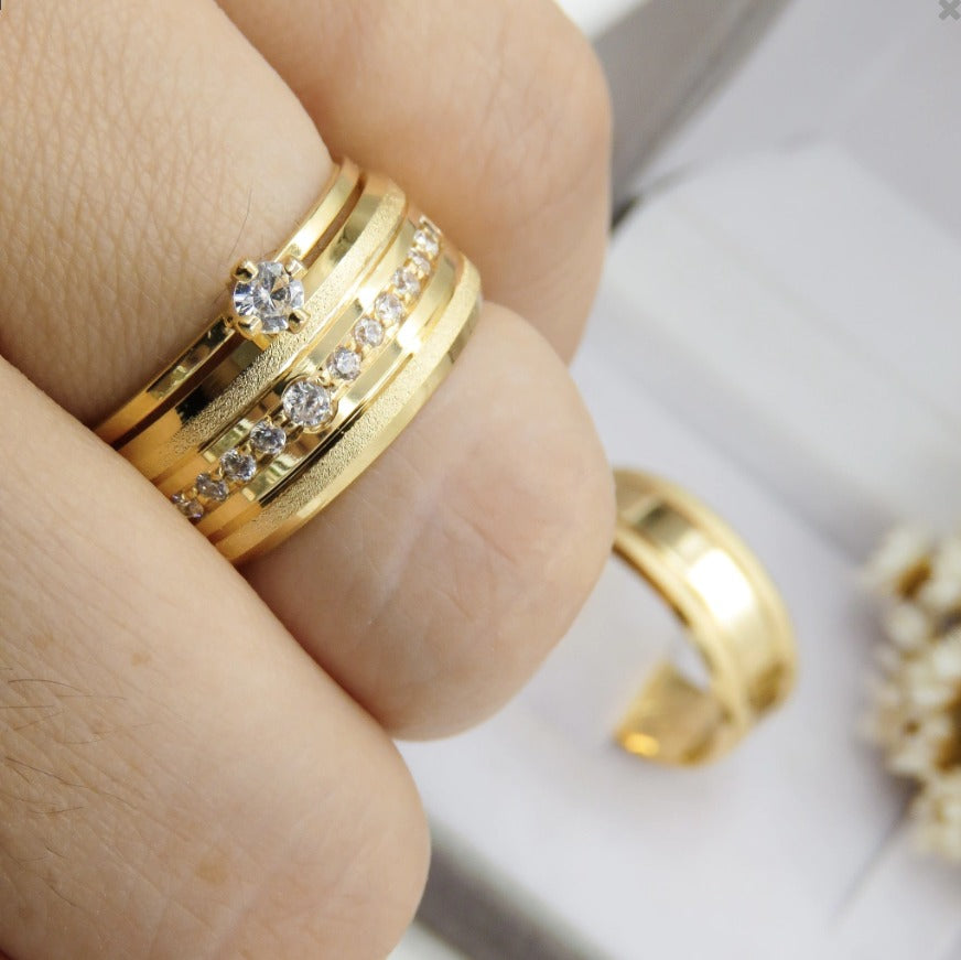 Par de alianças casamento Nantes 8mm de moeda antiga - Anel solitário Brinde