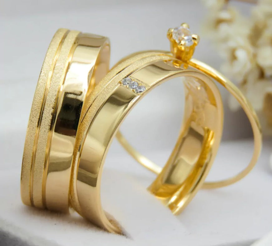 Par de alianças casamento Reykjavik 6mm de moeda antiga - Anel solitário Brinde