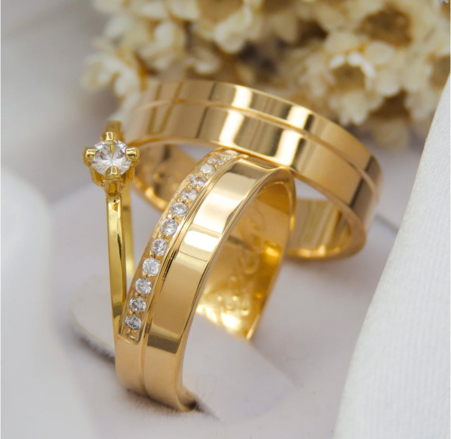 Par de alianças casamento Nairobi 5mm de moeda antiga - Anel solitário Brinde