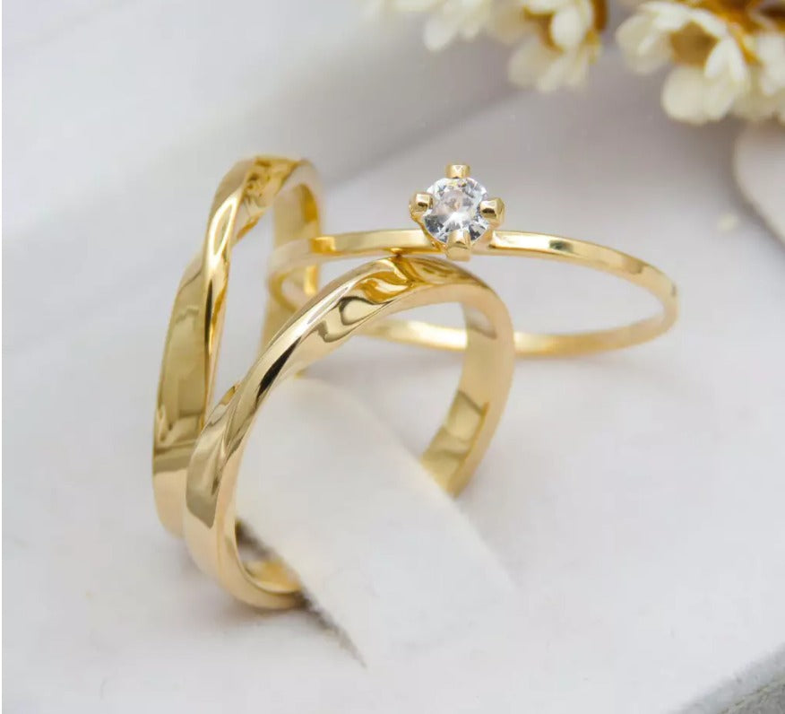 Par de alianças casamento Torcida 2mm de moeda antiga - Anel solitário Brinde