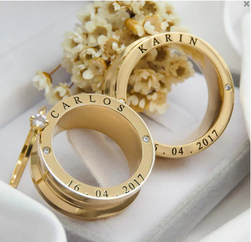 Par de alianças casamento Venice 10mm de moeda antiga - Anel solitário Brinde