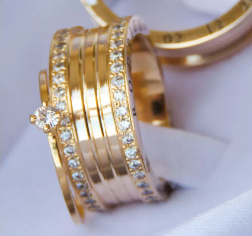 Par de alianças casamento Dubai 10mm de moeda antiga - Anel solitário Brinde